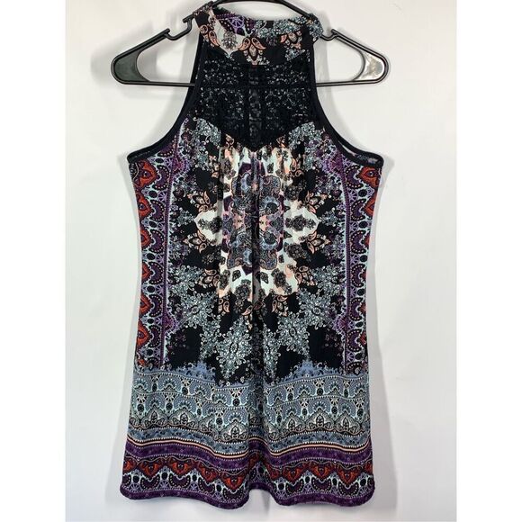 Xhilaration Women’s Sleeveless Mini Halter Dress Black Multicolor Size Small - Picture 1 of 9